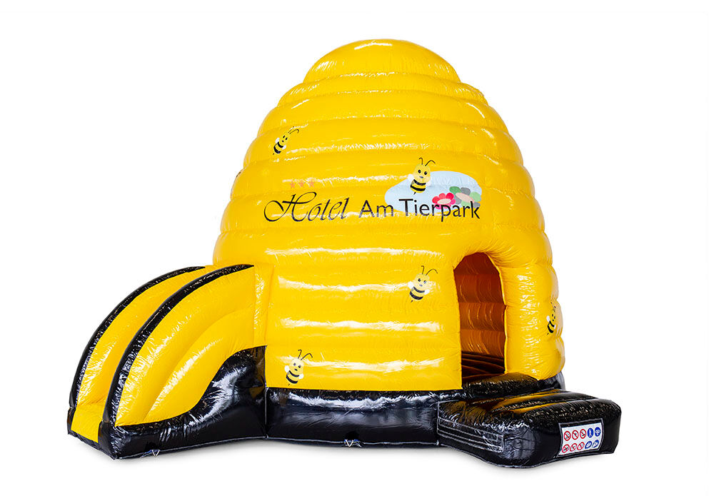 Bestellen sie jetzt maßgeschneiderte Hotel am Tierpark Bijenkorf individuelle hüpfburgen mit fliegenden Bienen inklusive rutsche bei JB-Hüpfburgen Deutschland. Aufblasbare hüpfburg sonderanfertigung nach maß in verschiedenen formen und größen zum verka...